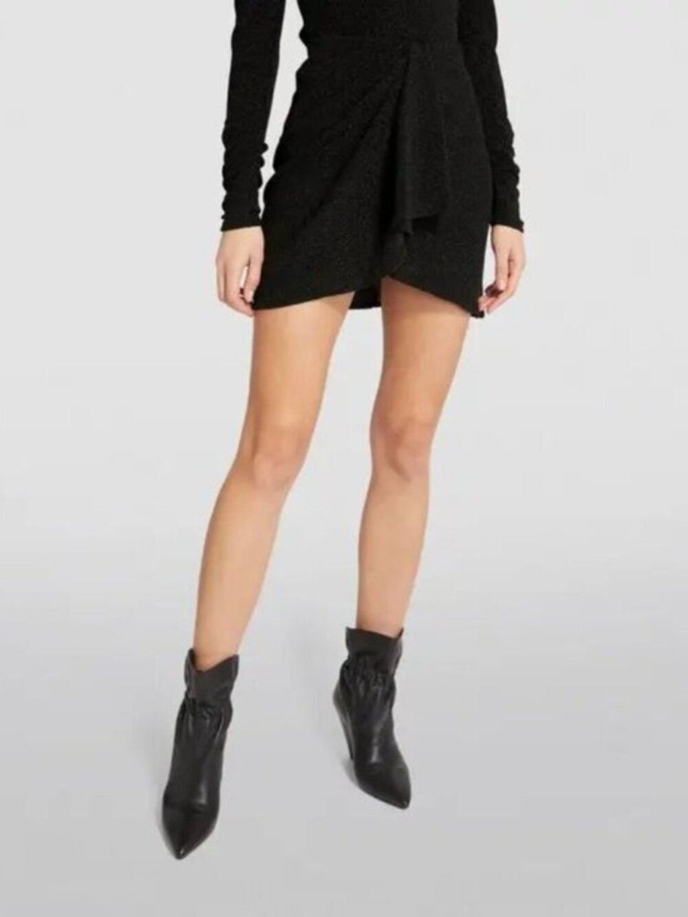 Etoile Marant Bergen Skirt Black Metallic Silver Draped Mini Rocker